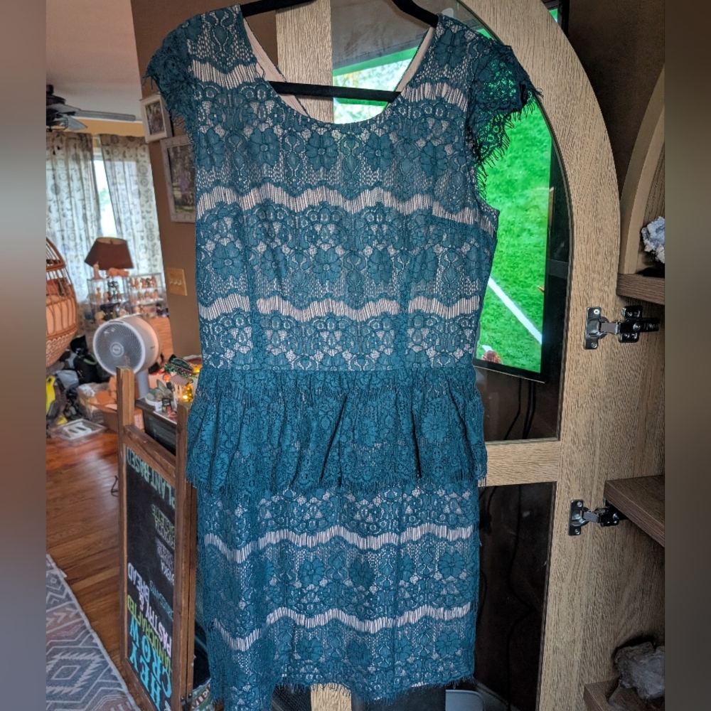 Maeve Anthropologie Teal Lace Mini Dresssoze M